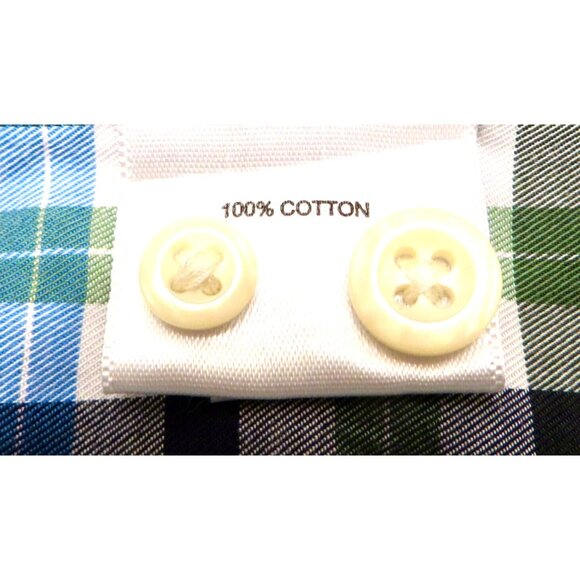 Peter Millar Cotton Plaid Long Sleeve Button Front Shirt Blue Green SZ L - Picture 6 of 6